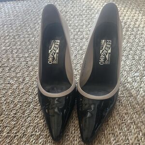Salvatore Ferragamo Black and Cream Heels
